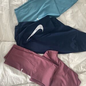 Nike Kids' Leggings Trio - Teal, Navy, and Mauve